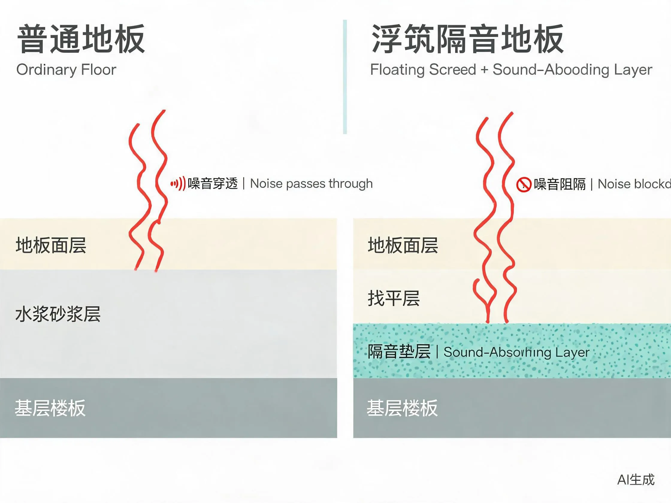 浮筑楼板隔音构造示意图